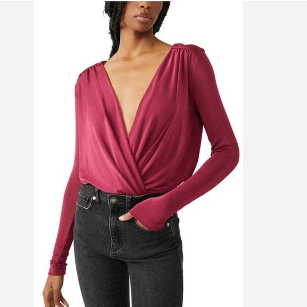 Free People "Turnt" deep v-neck Bodysuit